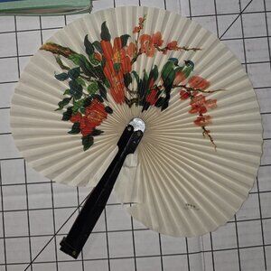 Chinese Paper Folding Hand Fan W/Metal Handle, Vintage Mid-Century, 5 of 25
